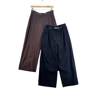 SPANX Womens Lot of 2 Wide Leg‎ Cropped Lined Pants Size L Brown Black Polyester